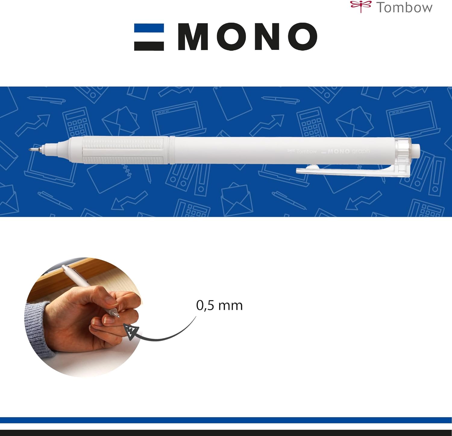 Tombow Ballpoint Pen MONO Graph Lite White, Precise Needle Tip, Smooth Writing, Ergonomic Grip