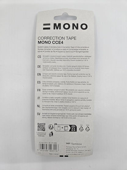 Tombow - MONO CCE | Mini Cinta Correctora Blanca de Secado Inmediato - 1 Unidad - Cobertura Plástica Color