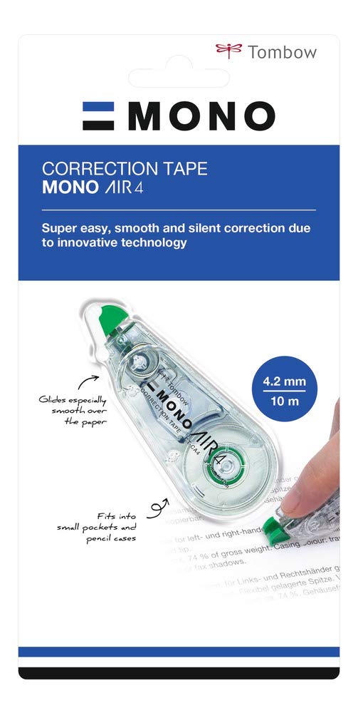 Tombow Mono air4 Correction Roller, 4.2 mm x 10 m, for Right- and Left-Handed Users, housing Made from 100% Recycled Plastic, Extra Quiet
