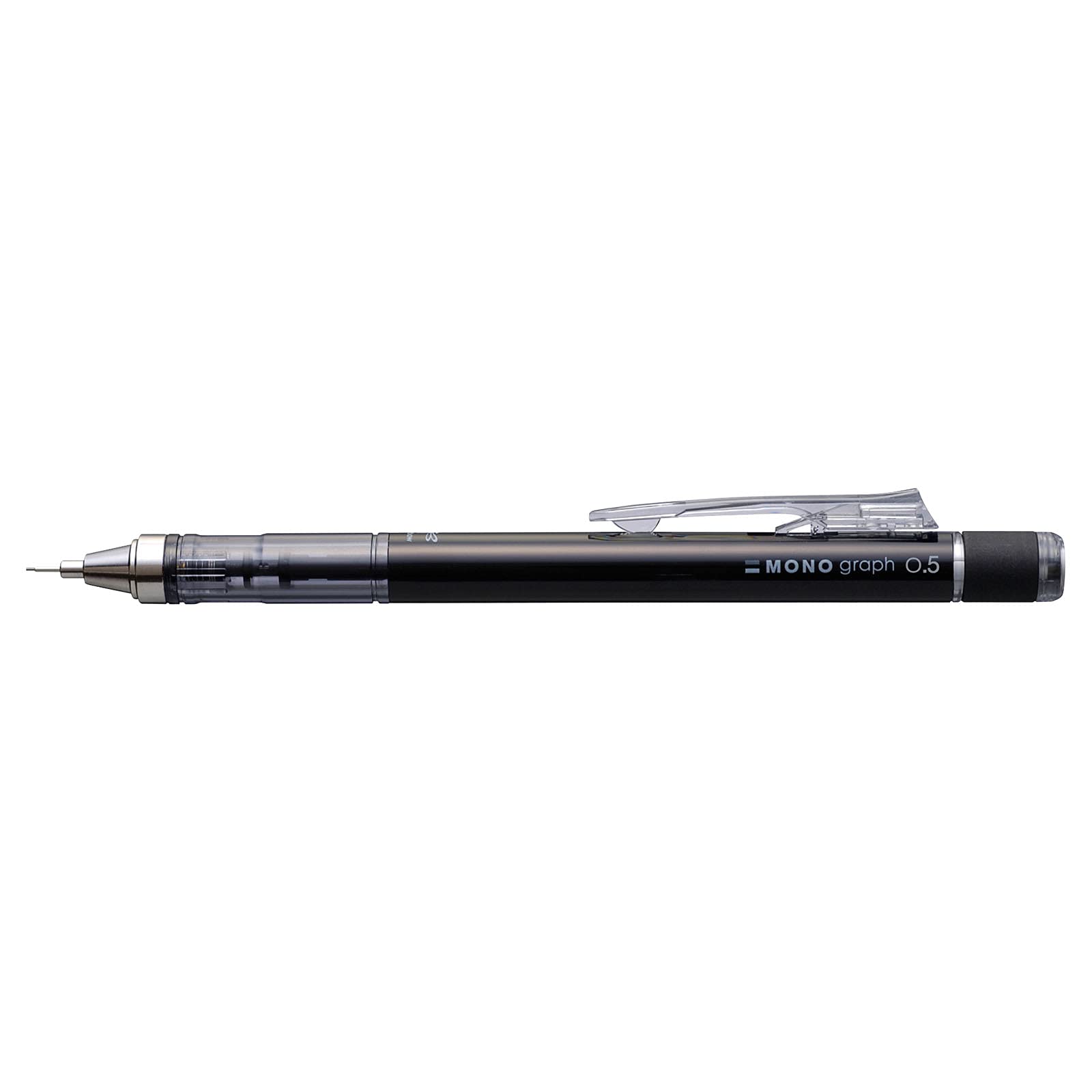 Tombow MONO graph mechanical pencil 0.5 mm, black, HB, precise drawing with 4 mm tip, shaking mechanism, incl. refillable eraser