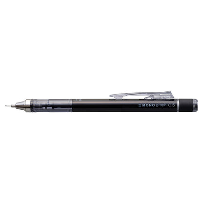 Tombow MONO graph mechanical pencil 0.5 mm, black, HB, precise drawing with 4 mm tip, shaking mechanism, incl. refillable eraser