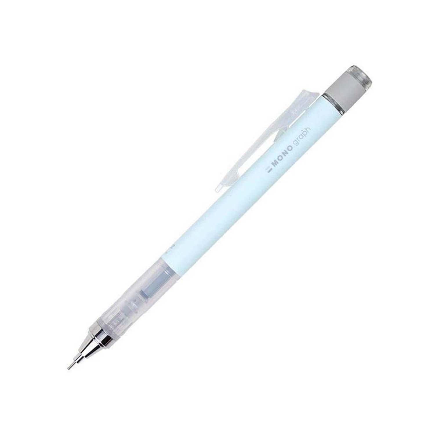 Tombow Mono Graph Mechanical Pencil 0.5 mm, ice Blue, HB, Precise Drawing with 4 mm tip, Shaking Mechanism, incl. refillable Eraser, Blister Pack