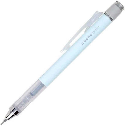 Tombow Mono Graph Mechanical Pencil 0.5 mm, ice Blue, HB, Precise Drawing with 4 mm tip, Shaking Mechanism, incl. refillable Eraser, Blister Pack