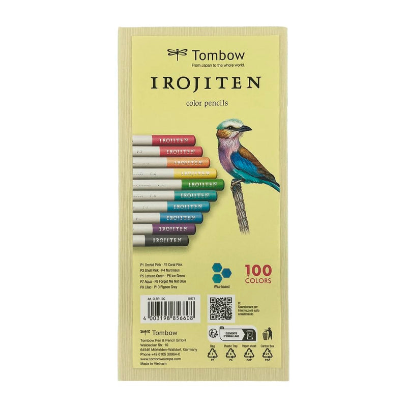 Tombow IROJITEN artist's coloured pencil set of 10, pastel colours l, wax-based lead for smooth transitions