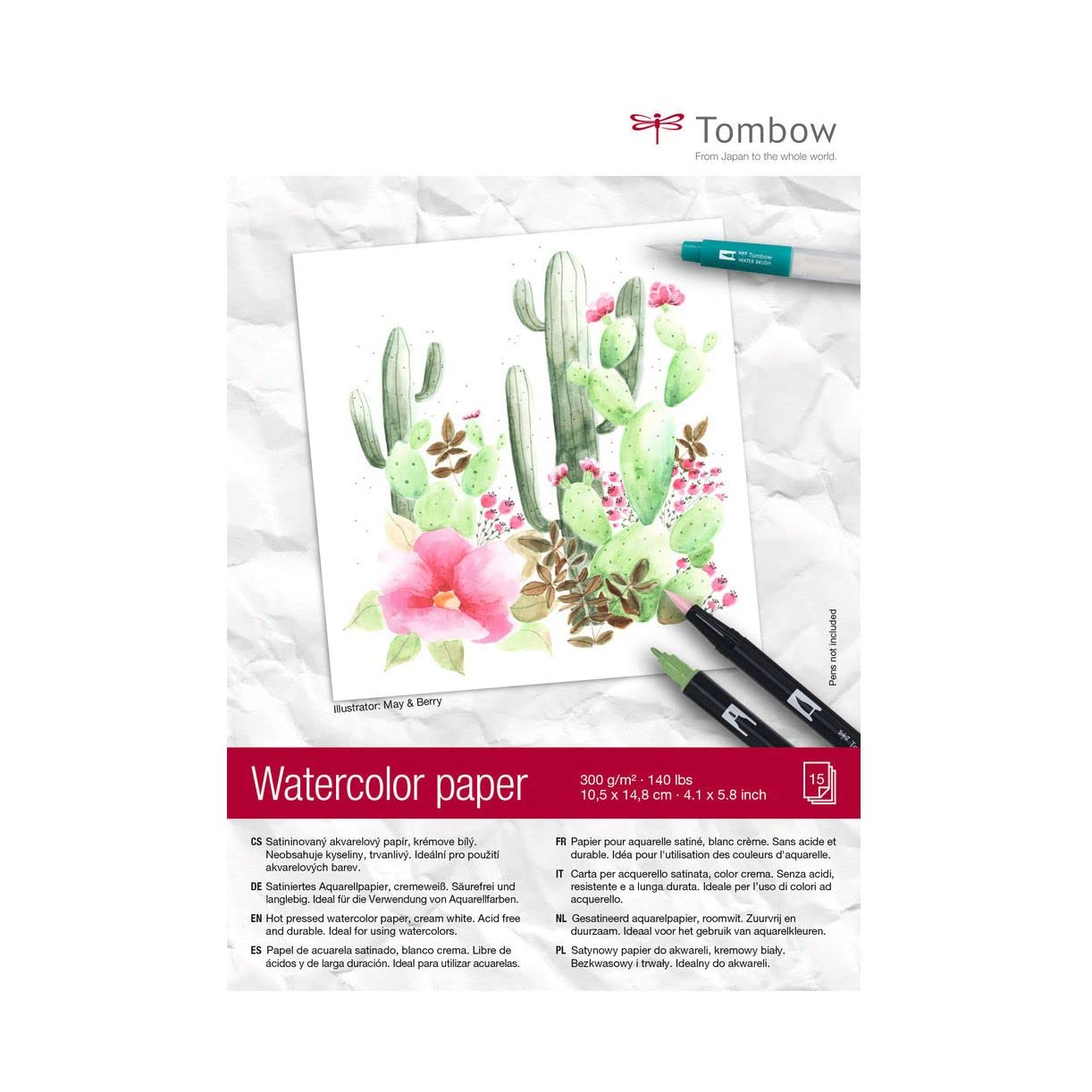 Tombow Watercolour Pad DIN A6 (10.5 x 14.8 cm), 300 g/m², Cream White, Satin