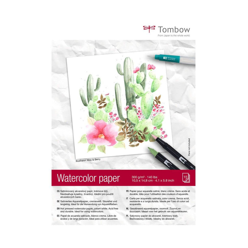 Tombow Watercolour Pad DIN A6 (10.5 x 14.8 cm), 300 g/m², Cream White, Satin