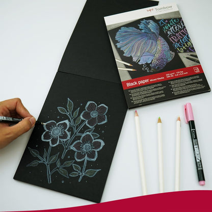 Tombow Black Paper Drawing Pad DIN A5 15 Sheets 250 g/m² Mixed Media Acid Free pH Neutral Black