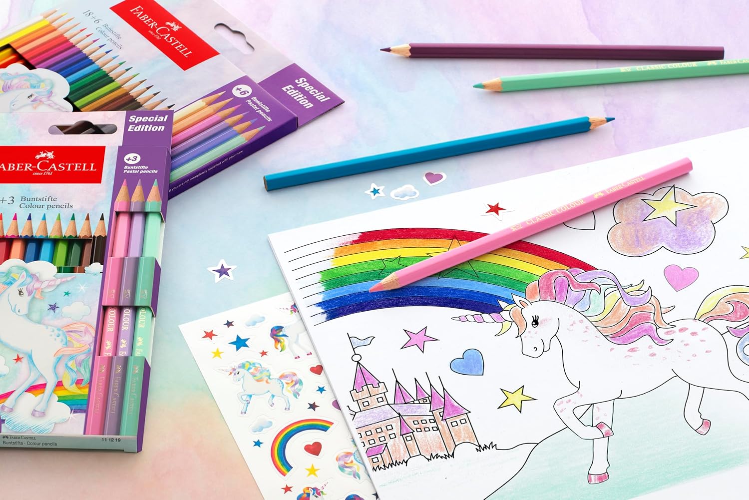Faber-Castell 10 Colour Pencils + 3 Pastel - Includes Unicorn Sticker