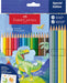 Faber-Castell 111222 – Cardboard Case with 24 Coloured Pencils – 18 Classic Colours + 3 Neon + 3 Metallic – Dinosaur Edition