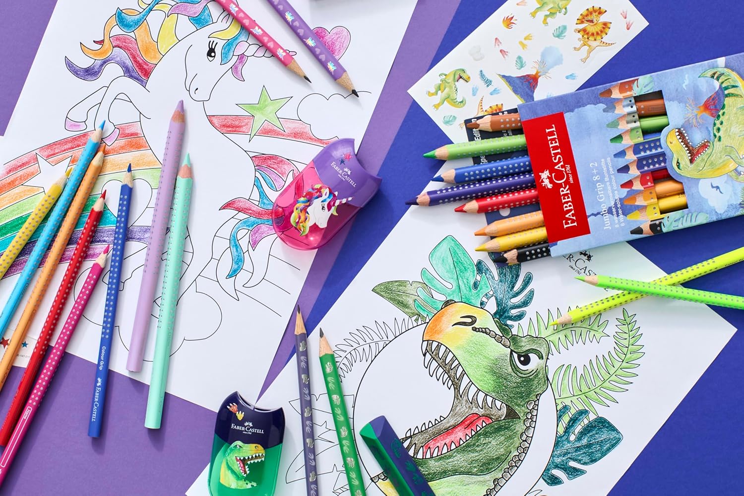 Faber-Castell 111517 - Writing set Dino with HB pencils and eraser, school set for children