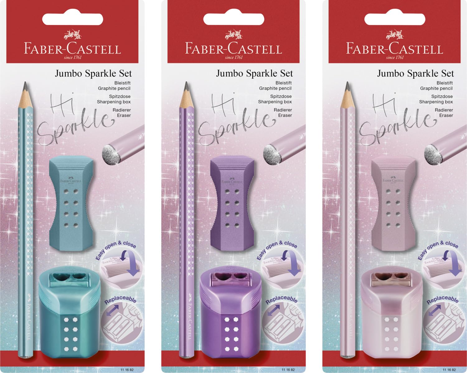 Faber-Castell No. 116820 Sparkle Jamio Pencil 3-Pieces Writing Set
