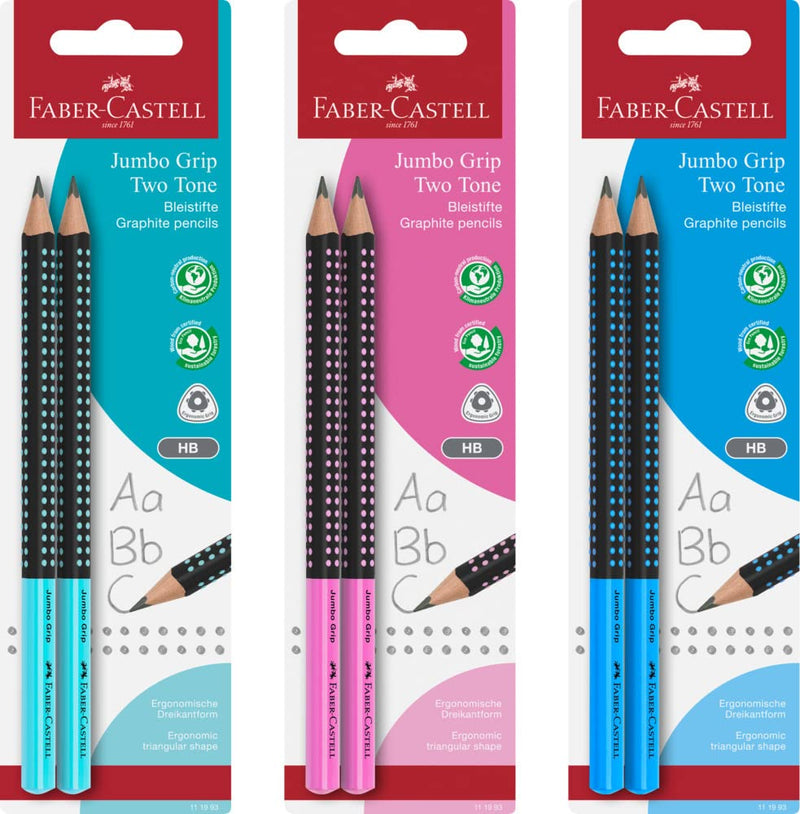Faber-Castell Graphite Pencil Jumbo Grip - Two Tone Black/Assorted Colours (No Selection Possible) Two Pencil Pack