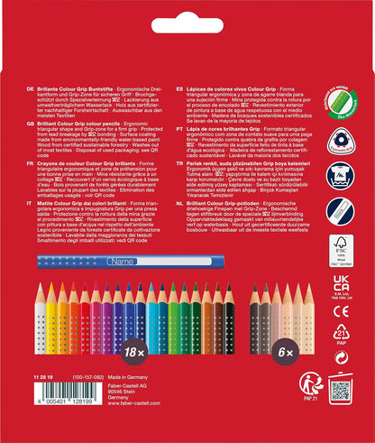 Faber-Castell 112819 - Juego de lápices de color Colour Grip, 24 piezas, incl. 6 lápices de color piel