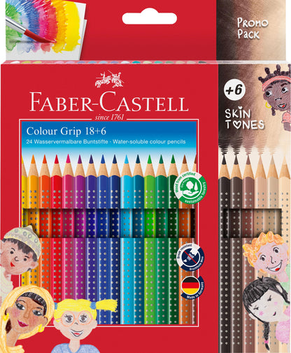 Faber-Castell 112819 - Juego de lápices de color Colour Grip, 24 piezas, incl. 6 lápices de color piel