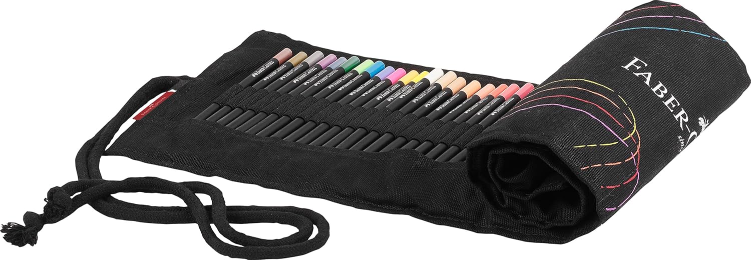 FABER-CASTELL 116418 Colouring Pencils Set with Pen Roll, 72 Black Edition Colouring Pencils, Includes Metallic and Neon Colours
