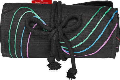 FABER-CASTELL 116418 Colouring Pencils Set with Pen Roll, 72 Black Edition Colouring Pencils, Includes Metallic and Neon Colours