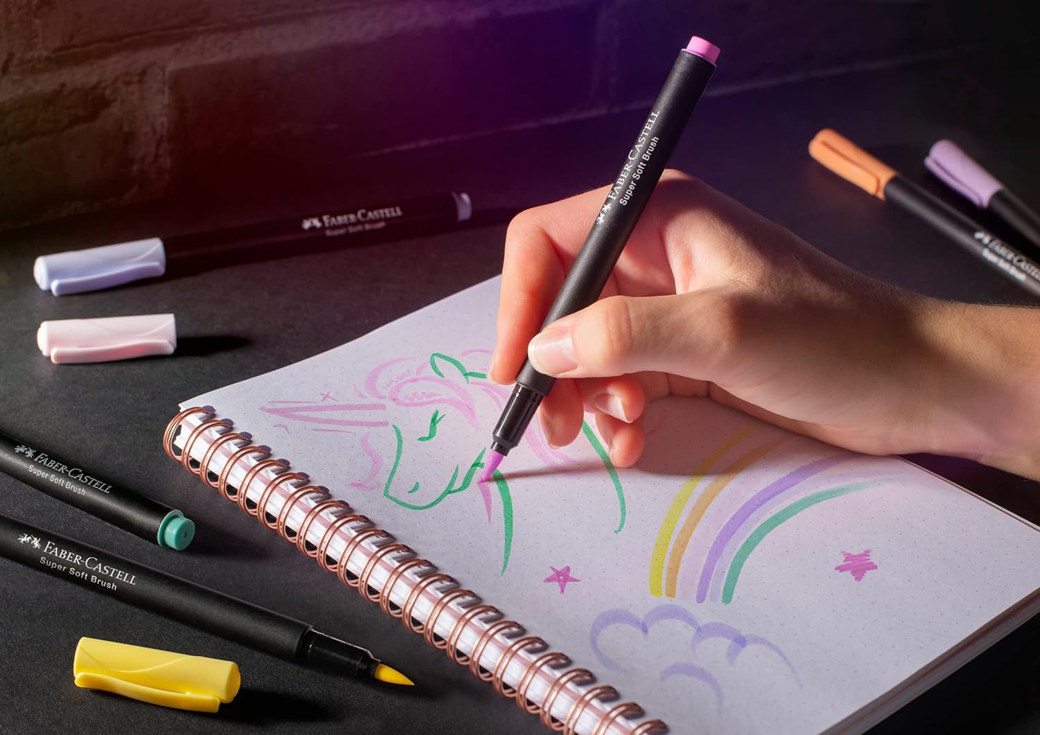 Faber-Castell Brush Pen Black Edition - Pastel Colours - Cardboard Box of 6
