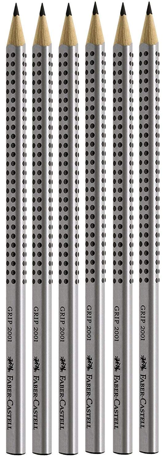 FABER-CASTELL Grip 2001 Pencils HB Pack of 6,Silver
