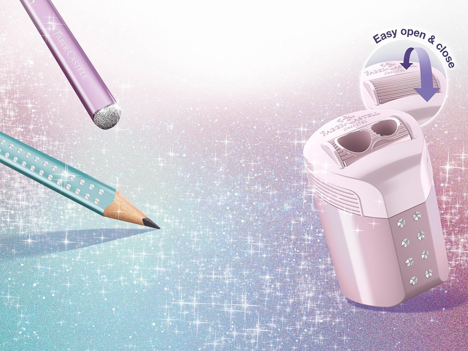 Faber-Castell Sparkle 118297 Pencil Set with Sharpener, Eraser and 2 Pencils, Writing Set Ocean Metallic