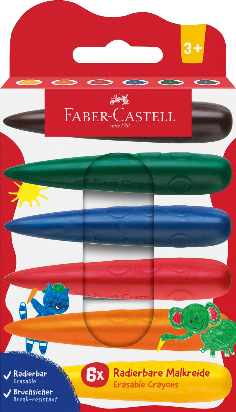 FABER-CASTELL 120409 Wax Crayons from 3 Years, Finger Crayons, 6 Colourful Chalks