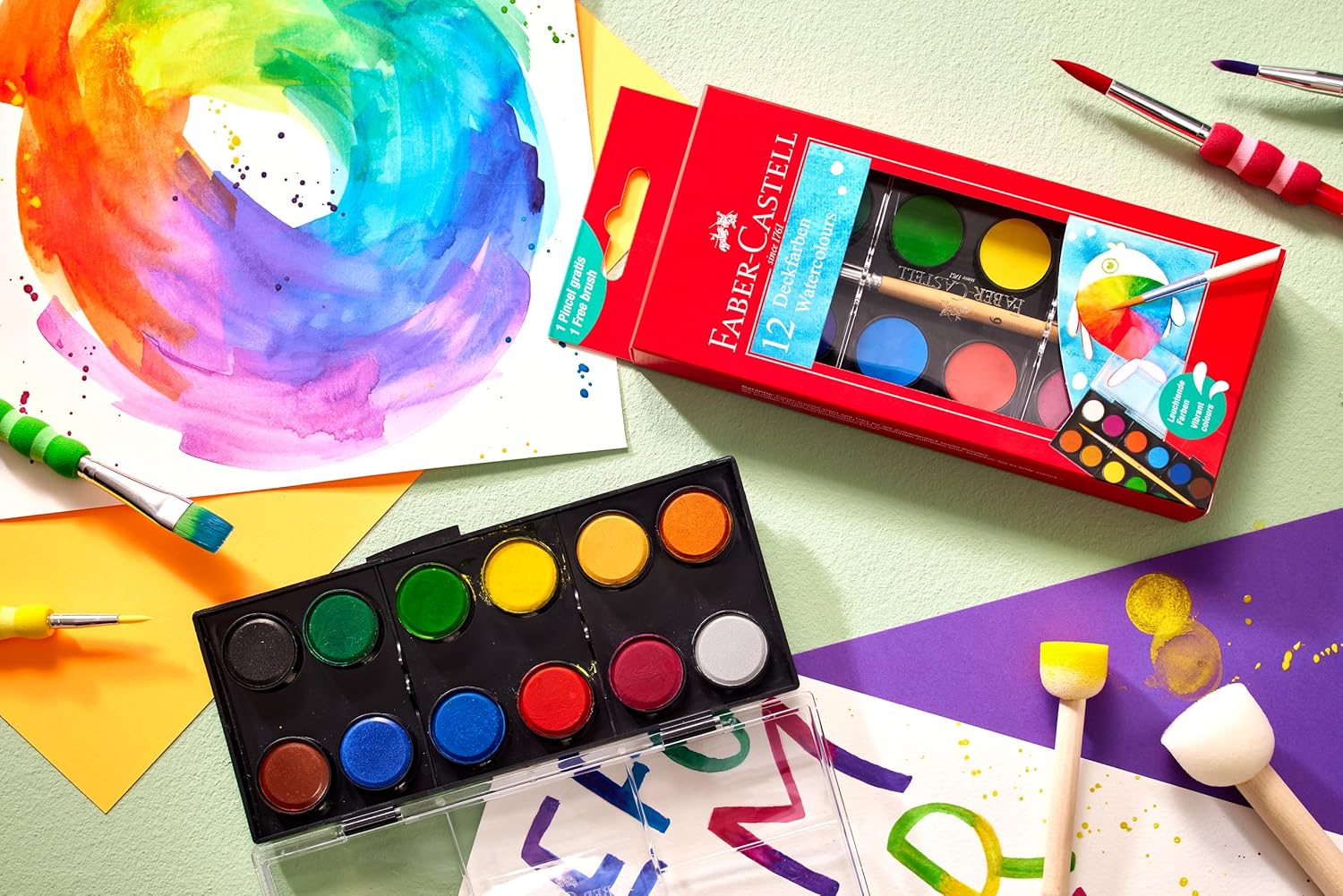 Faber-Castell Watercolour Paint Box - 12 Colours, Small Version