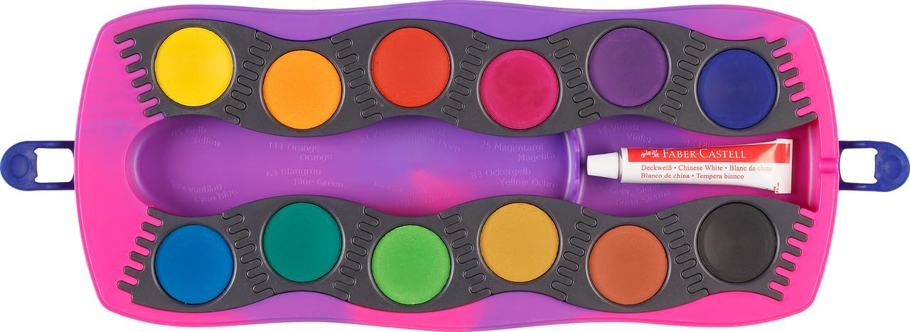 FABER-CASTELL 125035 - Wasserfarbkasten Connector Einhorn mit 12 Farben inkl. Deckweiß Tube und Aufkleber