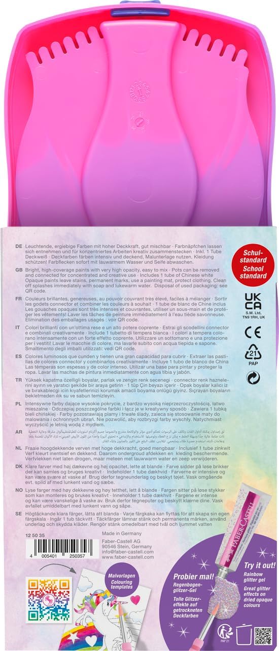 FABER-CASTELL 125035 - Wasserfarbkasten Connector Einhorn mit 12 Farben inkl. Deckweiß Tube und Aufkleber