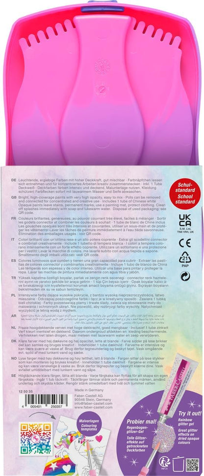 FABER-CASTELL 125035 - Wasserfarbkasten Connector Einhorn mit 12 Farben inkl. Deckweiß Tube und Aufkleber