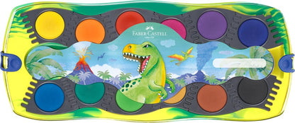 Faber-Castell 125036 Dino Connector Watercolour Box with 12 Colours Including Opaque White Tube and Sticker