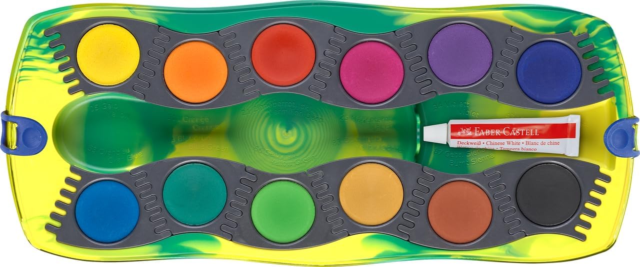 Faber-Castell 125036 Dino Connector Watercolour Box with 12 Colours Including Opaque White Tube and Sticker