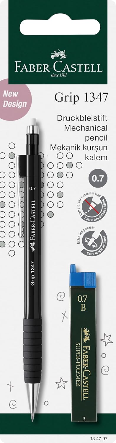 Faber Castell Grip 1347 Mechanical Pencil B Lead with 12 Spare Leads, Matching body color (No Color choice possible