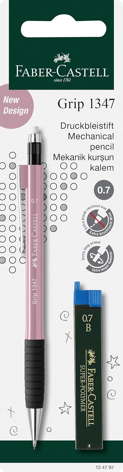 Faber Castell Grip 1347 Mechanical Pencil B Lead with 12 Spare Leads, Matching body color (No Color choice possible