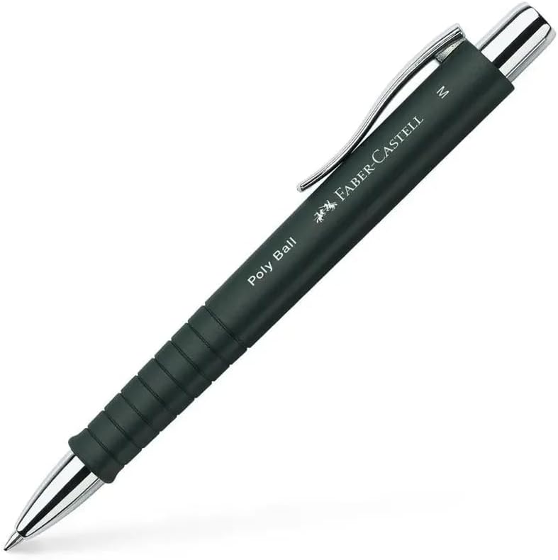 Faber-Castell - Ballpoint Pen Poly Ball XB Set of 5 Black, Rose, Stone Grey, All Black and Dark Blue (M) 1 Each with Replaceable Refill, Indelible (5 Pieces, Colourful)