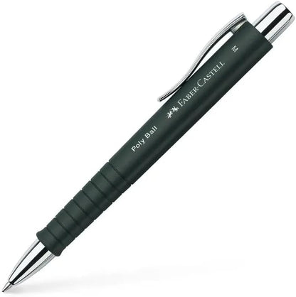 Faber-Castell - Ballpoint Pen Poly Ball XB Set of 5 Black, Rose, Stone Grey, All Black and Dark Blue (M) 1 Each with Replaceable Refill, Indelible (5 Pieces, Colourful)