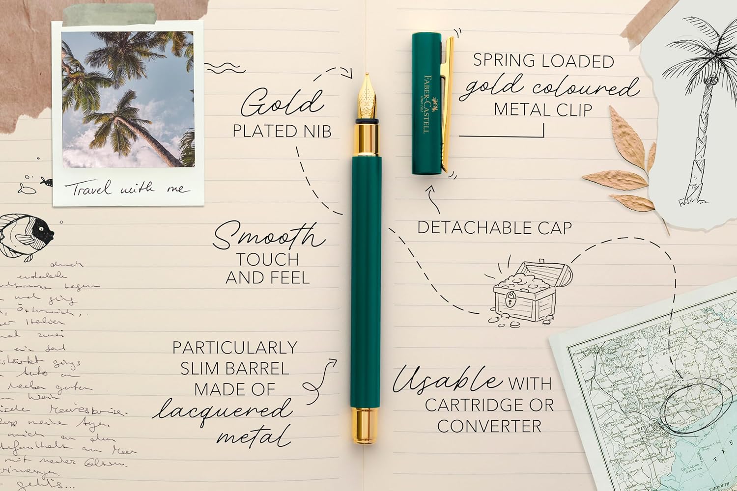 Faber-Castell Neo Slim 141430 Fountain Pen Nib Width M Gold Rainforest