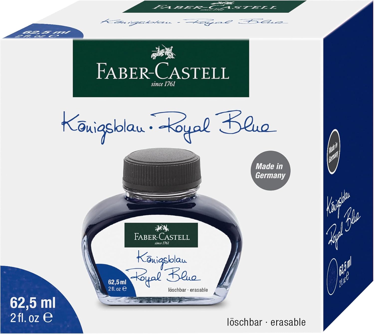 Faber-Castell 148701 Ink Glass for Writing Instruments with Converter, Royal Blue, 62.5 ml, Pack of 1