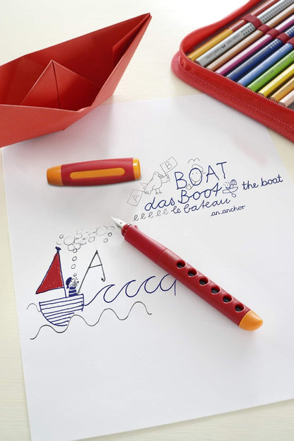 FABER-CASTELL Scribolino 149862 School Fountain Pen for Left-Handed Users, Red, Pack of 1