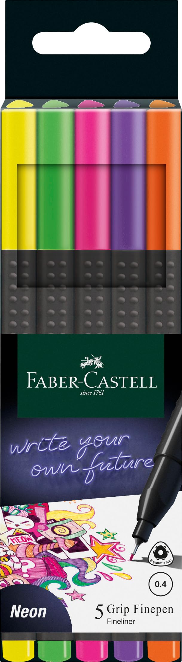 Faber Castell Grip Finepen Neon Pen - set of five