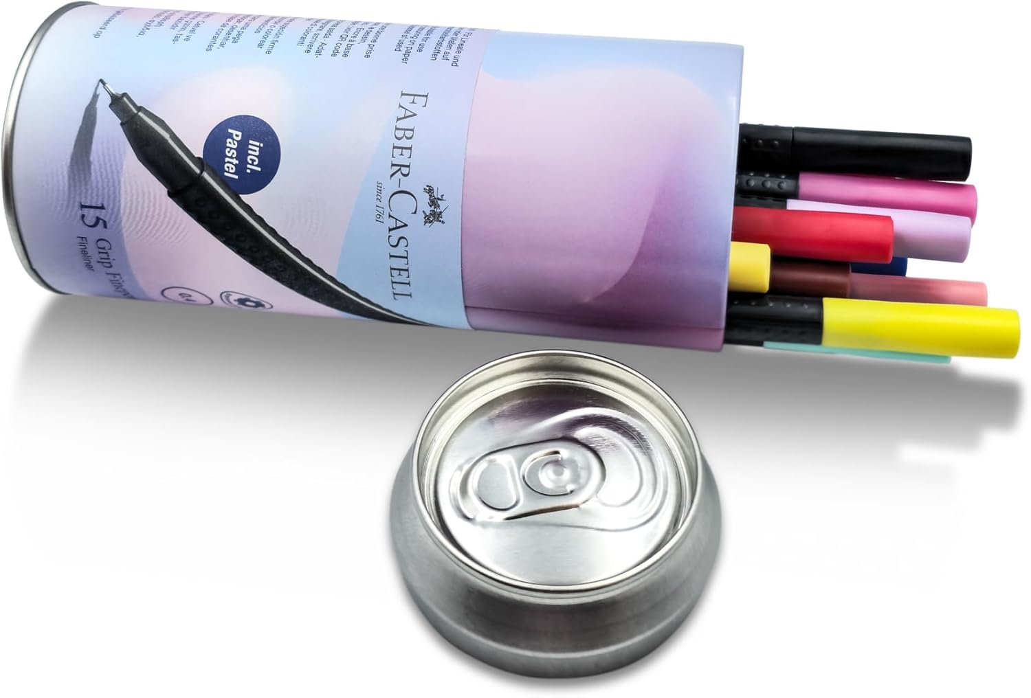 Faber-Castell Grip Fine Pen 0.4Mm 15 Color In A Round Tin, Brilliant colours,Washes out of most fabrics,Suitable for right- and left-handers, 151617
