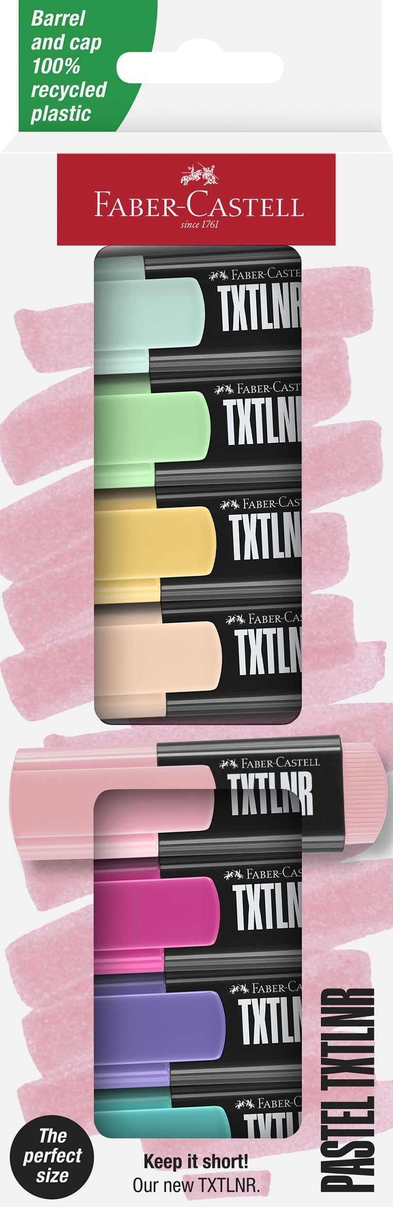 FABER-CASTELL 154218 Highlighter Set TXTLNR, 8 Pastel Markers for Children and Adults