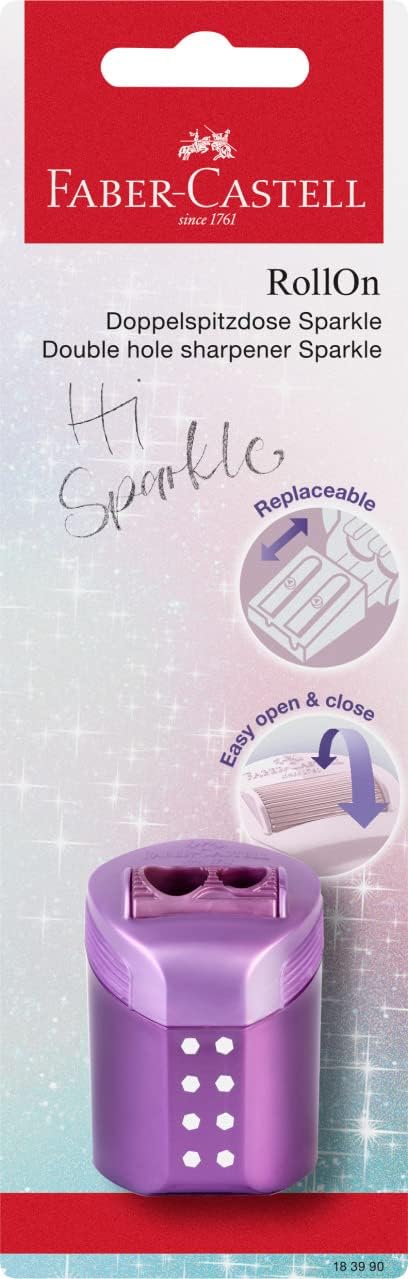 Faber-Castell Double Hole Sharpener RollOn Sparkle, Blister Card of 1 - Assorted Colours