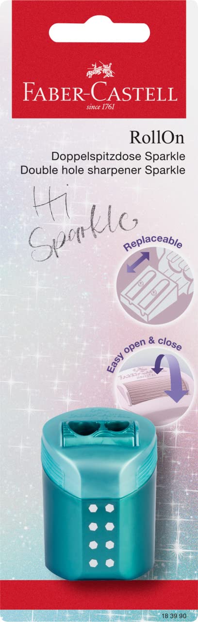 Faber-Castell Double Hole Sharpener RollOn Sparkle, Blister Card of 1 - Assorted Colours