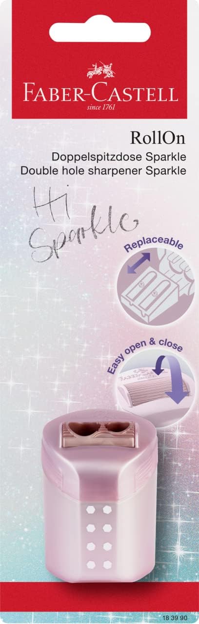 Faber-Castell Double Hole Sharpener RollOn Sparkle, Blister Card of 1 - Assorted Colours
