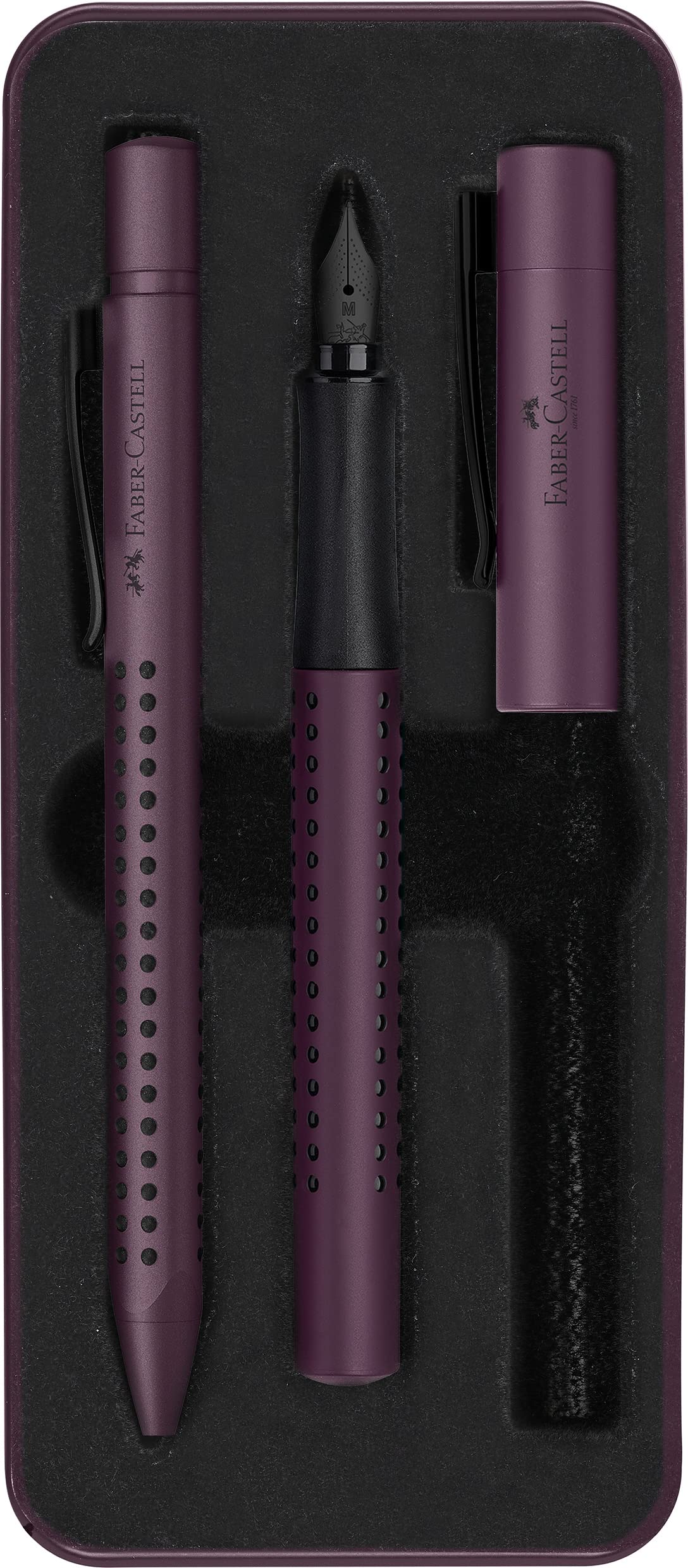 FABER-CASTELL Grip Edition 201530 Gift Set with Fountain Pen M and XB Ballpoint Pen in Metal Case Berry