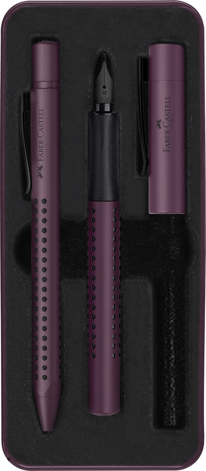 FABER-CASTELL Grip Edition 201530 Gift Set with Fountain Pen M and XB Ballpoint Pen in Metal Case Berry