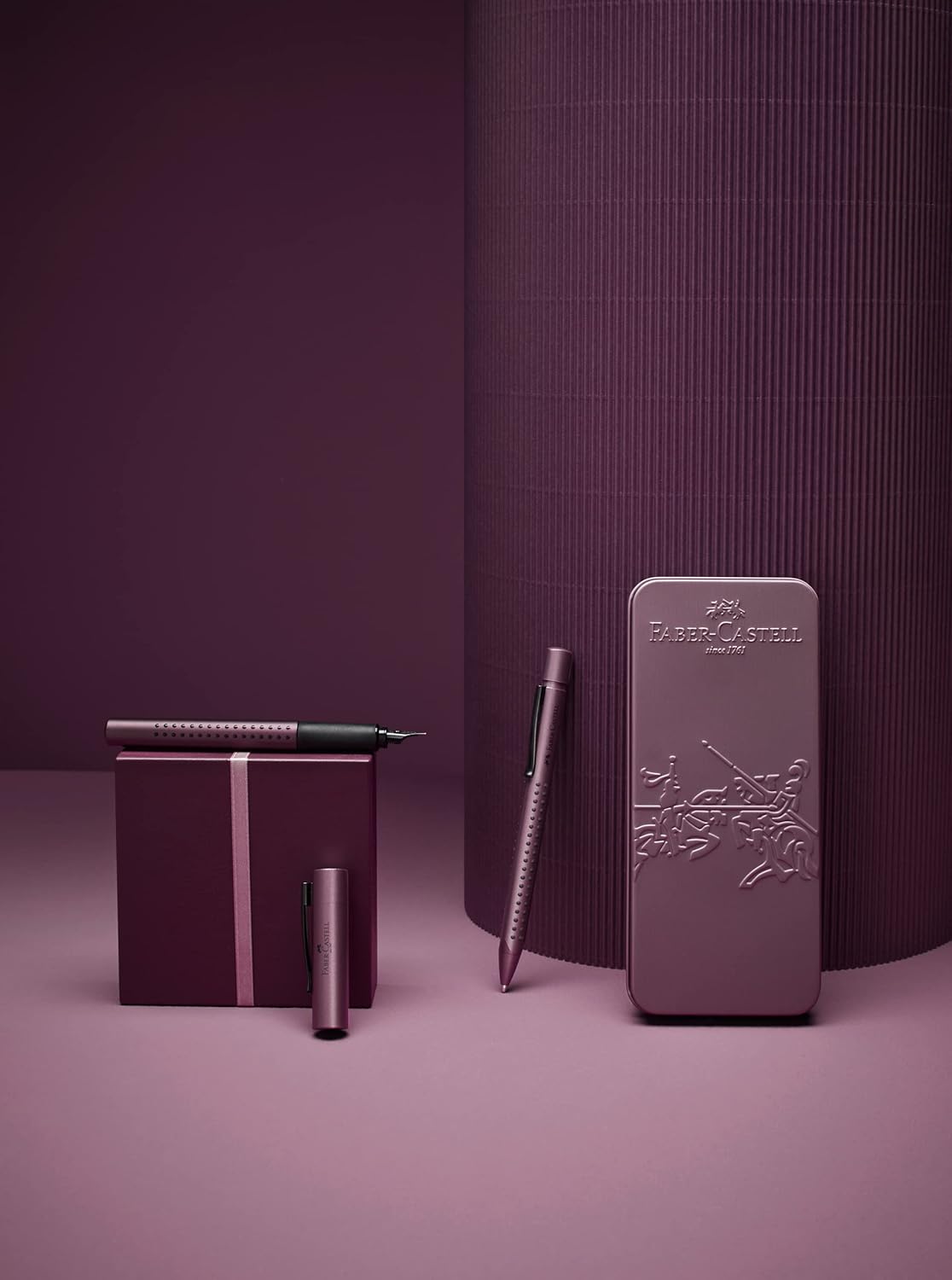 FABER-CASTELL Grip Edition 201530 Gift Set with Fountain Pen M and XB Ballpoint Pen in Metal Case Berry