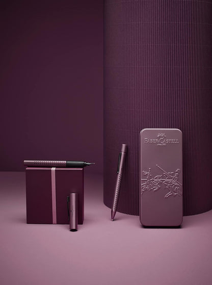 FABER-CASTELL Grip Edition 201530 Gift Set with Fountain Pen M and XB Ballpoint Pen in Metal Case Berry