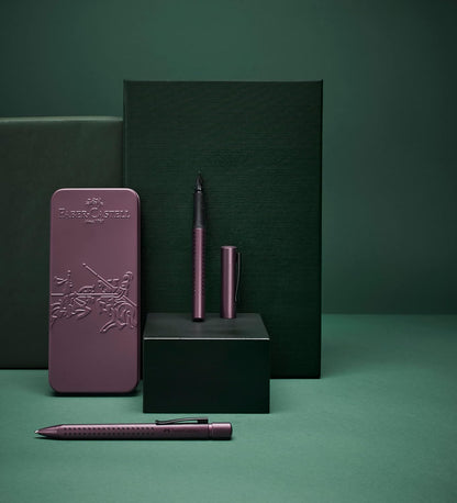 FABER-CASTELL Grip Edition 201530 Gift Set with Fountain Pen M and XB Ballpoint Pen in Metal Case Berry