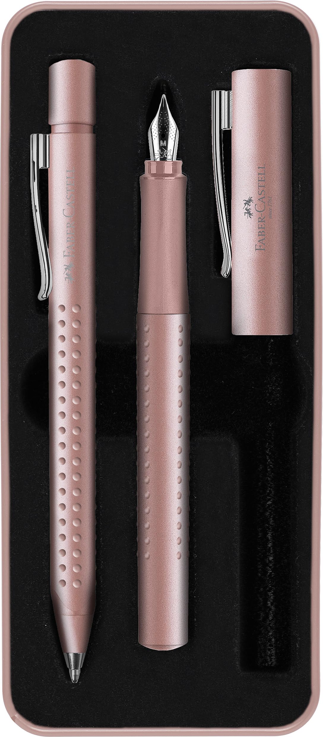 Faber-Castell 201539 Grip 2011 Pale Rose Gift Set with Fountain Pen M and XB Ballpoint Pen in Metal Case