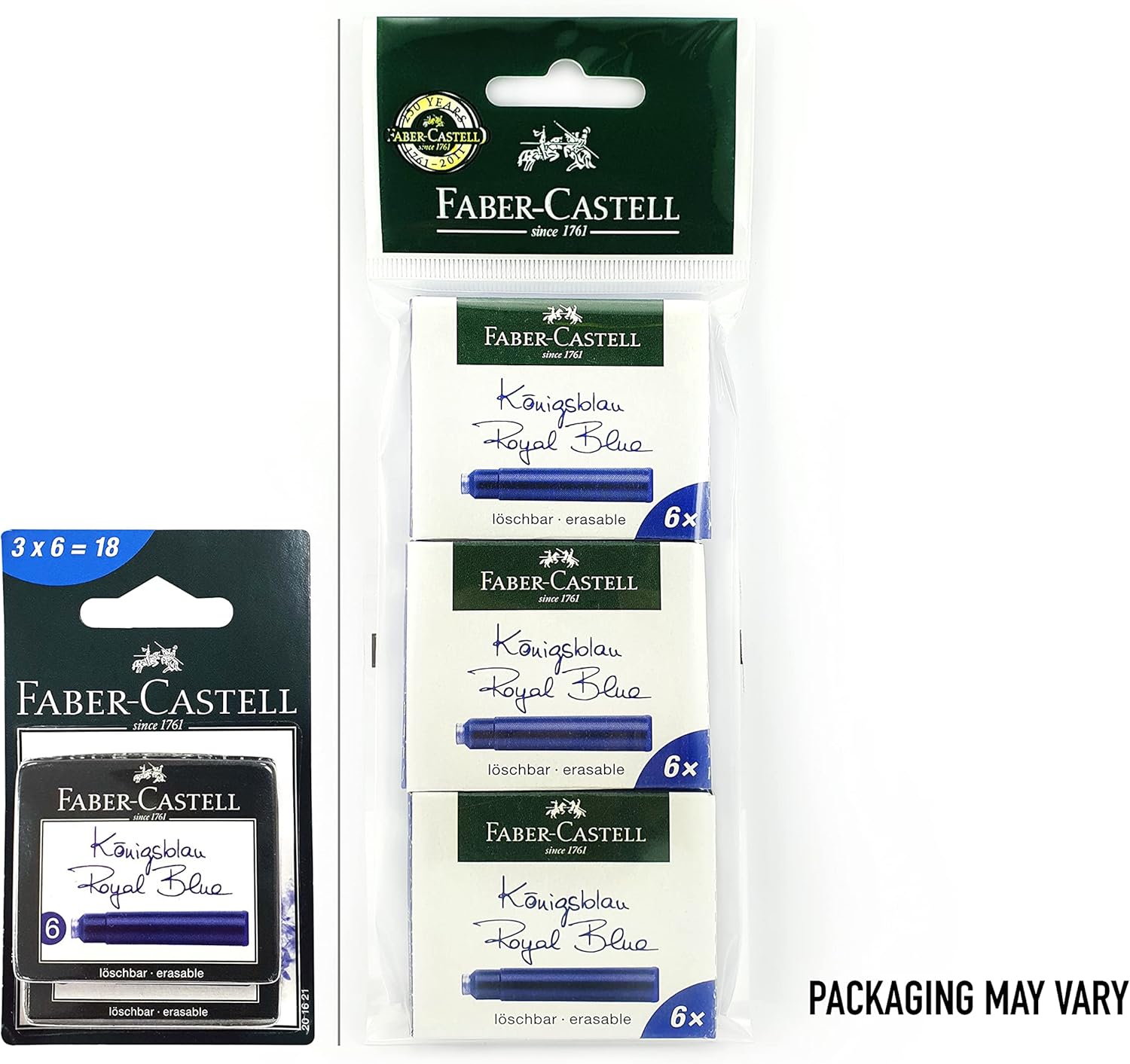 Faber-Castell 201621 Ink Cartridges ,blue,3 Boxes of 6 Cartridges Each